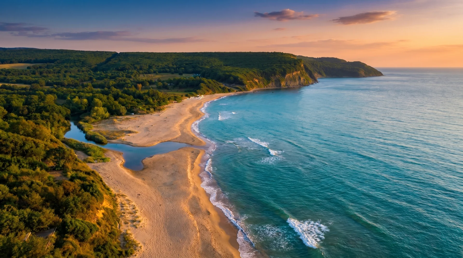 Bulgarian Black Sea coastline at golden hour