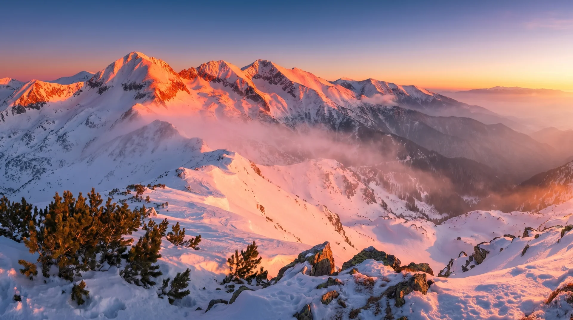 Sunrise over Bulgarian mountains