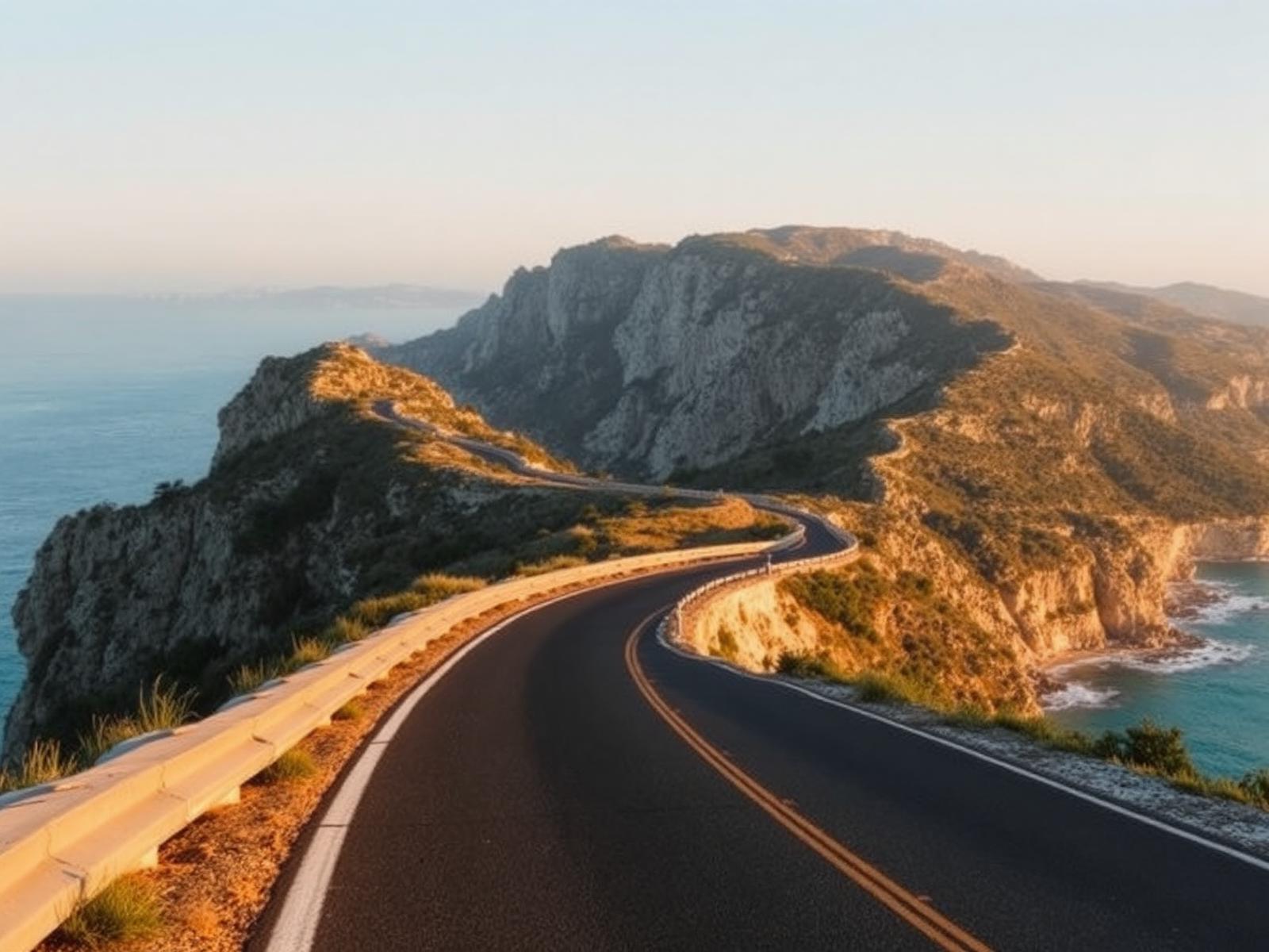 Wide Black Sea coastline at golden hour