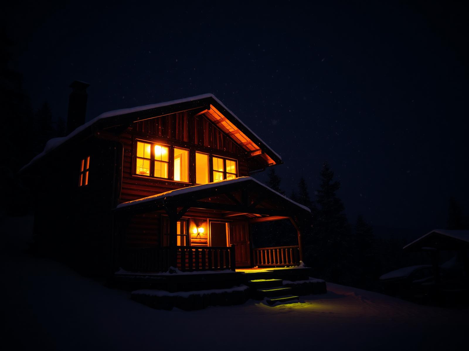 Mountain hut at night